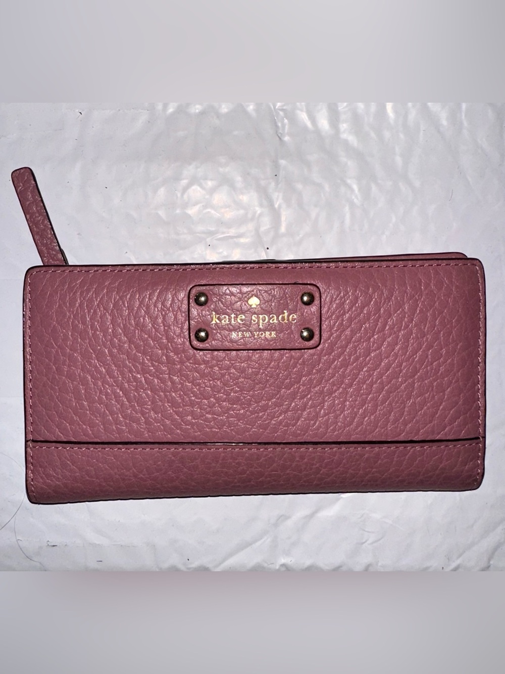 kate spade Rose Pink Pebbled Leather Wallet with Gold Plaque
